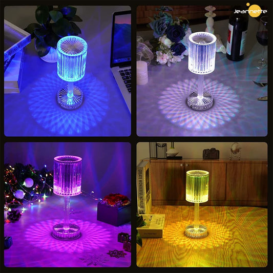 Crystal Diamond Table Lamp Touch Control RGB Color Light Bedroom Romantic